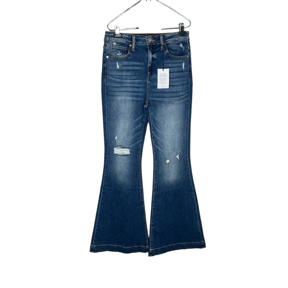 Ceros Women’s Distressed High Rise Flare Jeans - Picture 2 of 12